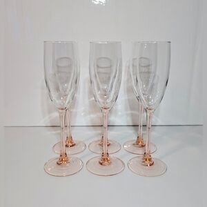 Luminarc France Pink Stem Champagne Glasses Set of 6 Vintage MCM Glassware